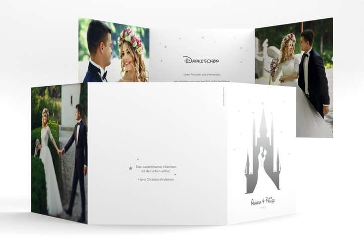Dankeskarte Hochzeit Castle quadr. Doppel-Klappkarte grau