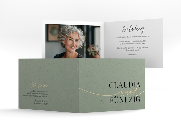 Einladung 50. Geburtstag Einfach A6 Klappkarte quer