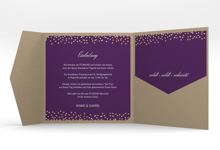 Hochzeitseinladung Glitter Pocketfold lila hochglanz