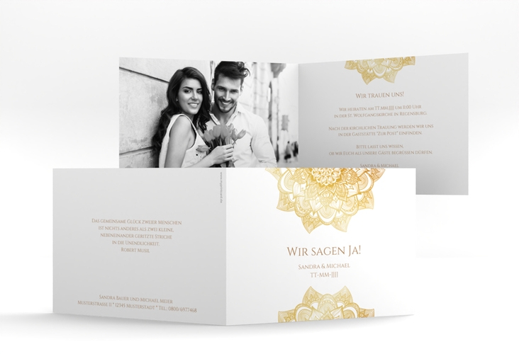 Hochzeitseinladung Delight A6 Klappkarte quer gold