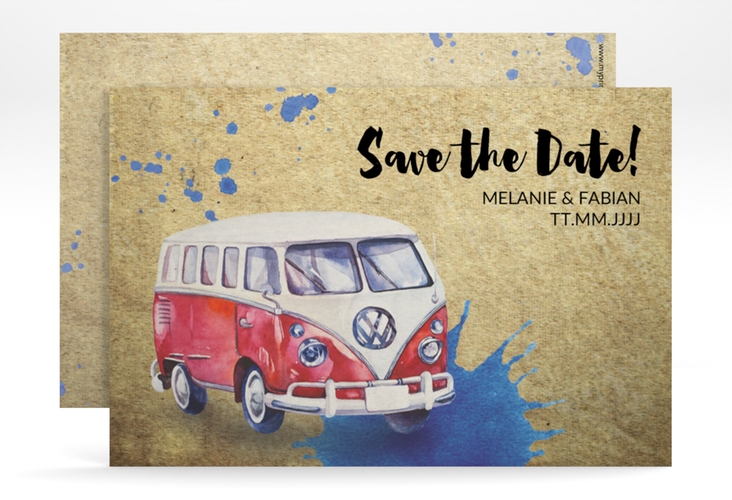 Save the Date-Karte Bulli A6 Karte quer beige