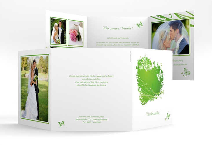 Danksagungskarte Hochzeit Mailand quadr. Doppel-Klappkarte gruen hochglanz