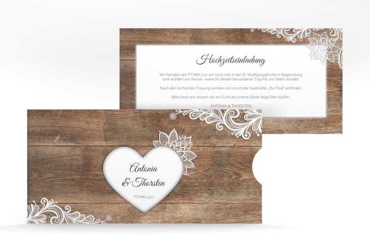 Hochzeitseinladung Spitze Einsteckkarte braun