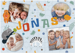 Fotopuzzle 100 Teile Tierisch 100 Teile blau mit Zootieren und vier Fotos