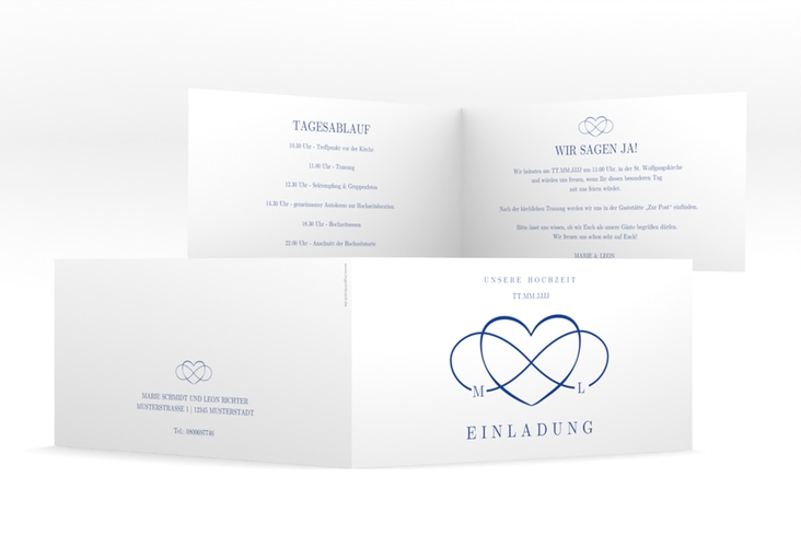 Hochzeitseinladung Infinity lange Klappkarte quer blau