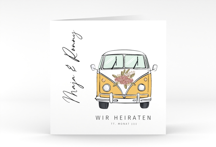 Hochzeitseinladung Hochzeitsbulli quadr. Klappkarte