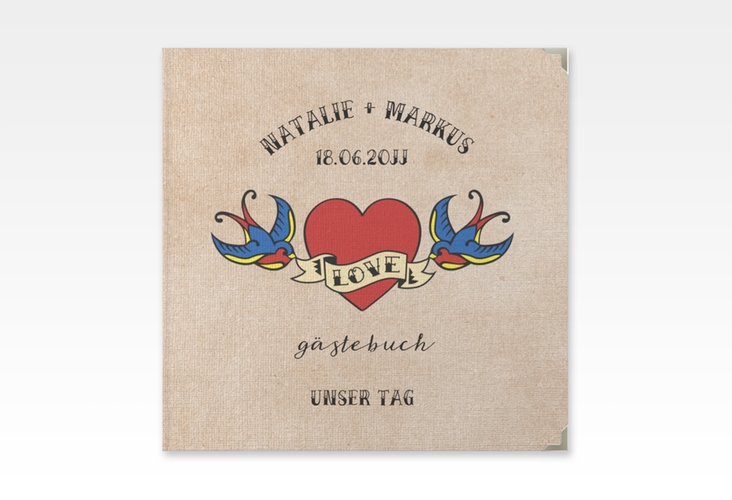 Gästebuch Selection Hochzeit Tattoo Leinen-Hardcover mit Herz und zwei Schwalben