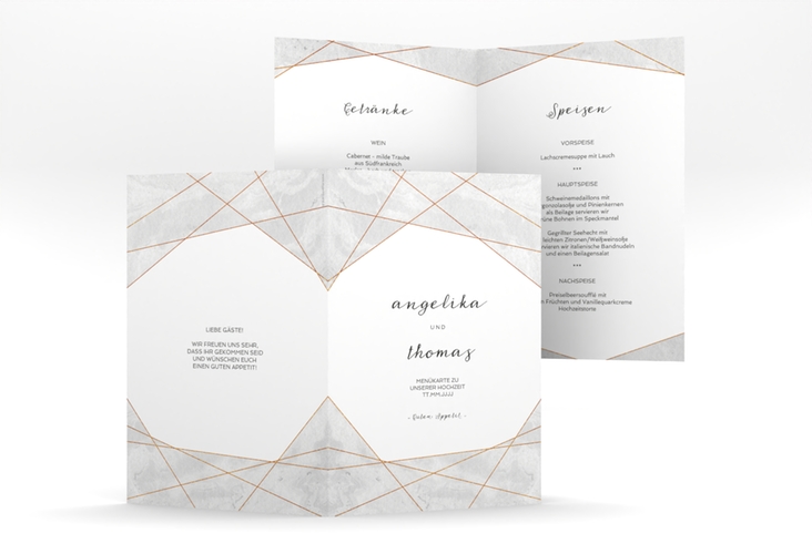 Menükarte Hochzeit Asymmetry A5 Klappkarte hoch grau