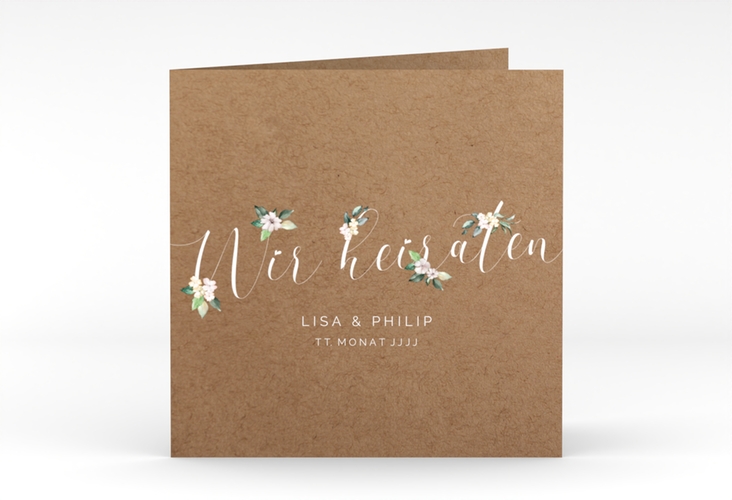 Hochzeitseinladung Inlove quadr. Klappkarte Kraftpapier hochglanz