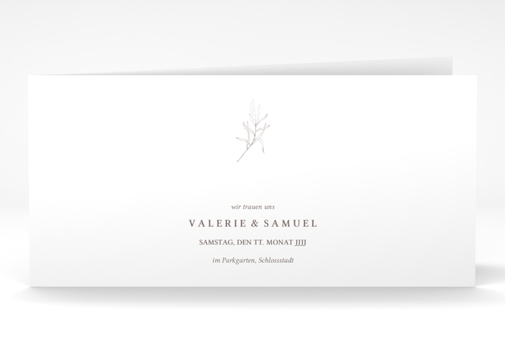 Hochzeitseinladung Ivy lange Klappkarte quer minimalistisch mit kleiner botanischer Illustration