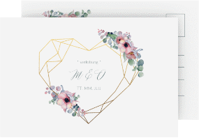 Klick: Details zu Verlobungskarte Hochzeit "Herzgold" anzeigen Verlobungskarte Hochzeit "Herzgold" A6 Postkarte weiss