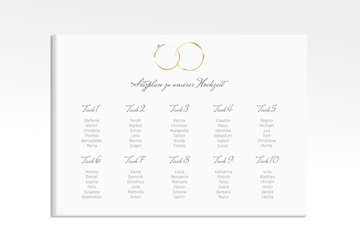 Sitzplan Leinwand Hochzeit Trauringe 70 x 50 cm Leinwand gold minimalistisch gestaltet mit zwei Eheringen