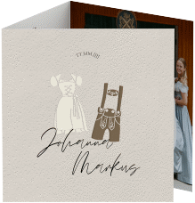 Klick: Details zu Dankeskarte Hochzeit "Trachtenhochzeit" anzeigen Dankeskarte Hochzeit Trachtenhochzeit quadr. Doppel-Klappkarte beige mit Dirndl und Lederhose