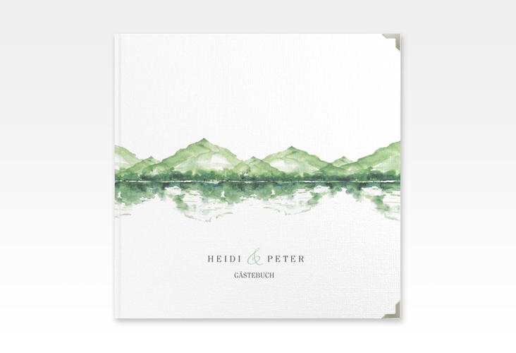 Gästebuch Selection Hochzeit Bergliebe Leinen-Hardcover gruen mit Gebirgspanorama für Berghochzeit