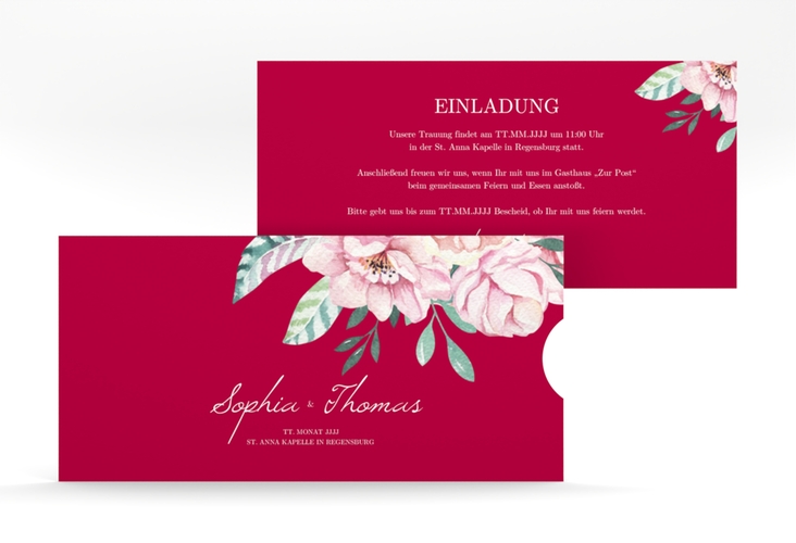 Hochzeitseinladung Blooming Einsteckkarte rot hochglanz