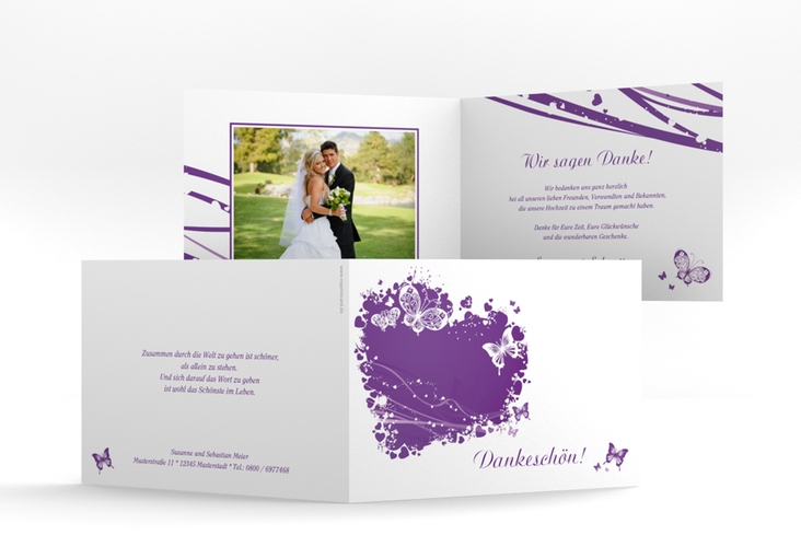 Danksagungskarte Hochzeit Mailand A6 Klappkarte quer lila