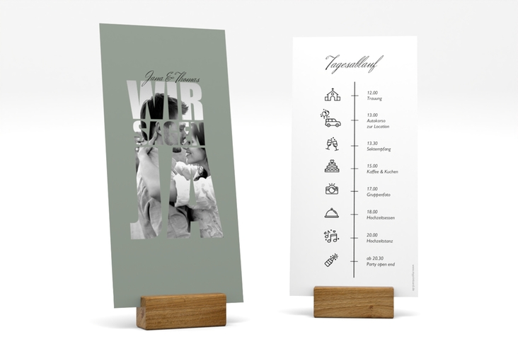 Tagesablauf Hochzeit Letters lange Karte hoch gruen