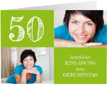 Einladung 50. Geburtstag Lebensfreude A6 Klappkarte quer gruen