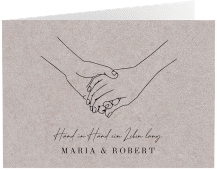Klick: Details zu Danksagungskarte Hochzeit "Hands" anzeigen Danksagungskarte Hochzeit Hands A6 Klappkarte quer Kraftpapier mit sich haltenden Händen im Monoline-Stil
