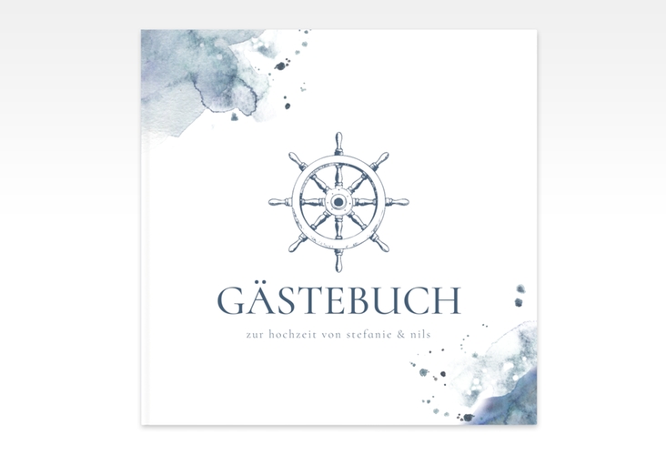 Gästebuch Creation Hochzeit Steuerrad 20 x 20 cm, Hardcover blau in maritimen Blautönen