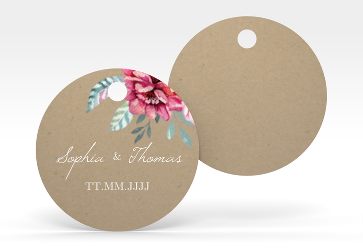 Geschenkanhänger Hochzeit Blooming Geschenkanhänger, rund Kraftpapier