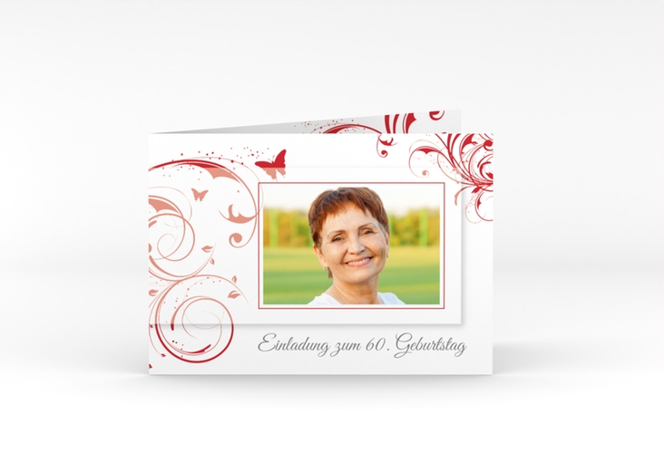 Einladung 60. Geburtstag Papillon A6 Klappkarte quer