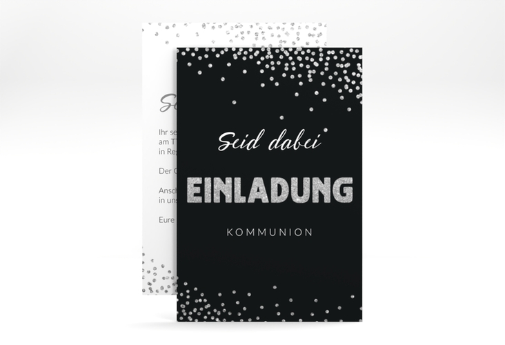 Kommunionseinladung Glittery A6 Karte hoch grau