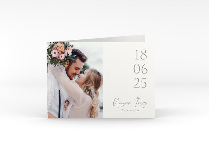 Danksagungskarte Hochzeit Day A6 Klappkarte quer weiss hochglanz mit Datum im minimalistischen Design