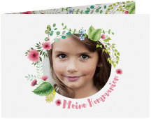 Kommunionseinladung Garland A6 Klappkarte quer rosa