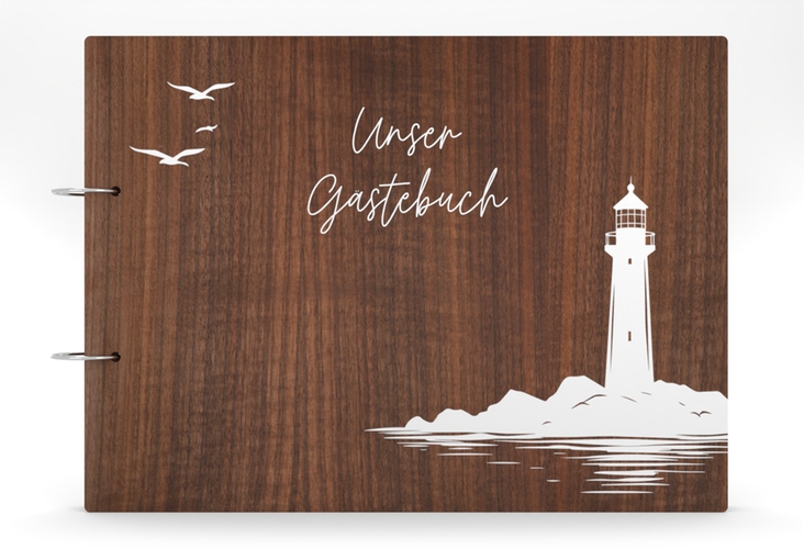 Gästebuch Holzcover Nussbaum Leuchtturm Holz-Cover, bedruckt