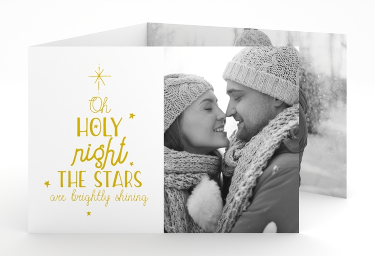 Weihnachtskarte Winterhimmel A6 Doppel-Klappkarte gold hochglanz