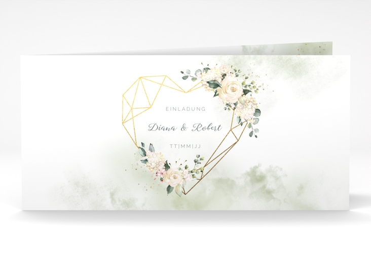 Hochzeitseinladung Adore lange Klappkarte quer gruen hochglanz