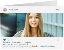 Danksagung Jugendweihe Cool A6 Klappkarte quer weiss im Social-Media-Design