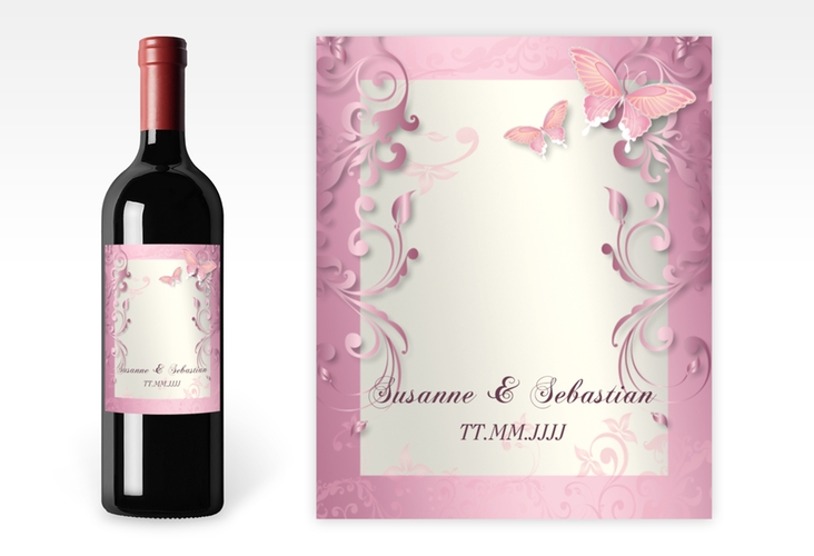 Weinflaschenetikett Hochzeit Toulouse Etikett Weinflasche 4er Set rosa