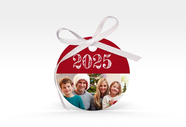 Geschenkanhänger Weihnachten Besinnlichkeit Geschenkanhänger, rund rot zum Personalisieren mit Jahreszahl und Foto