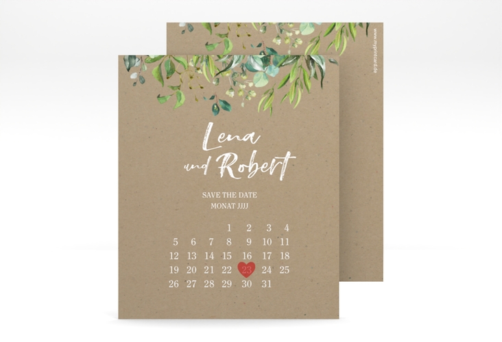 Save the Date-Kalenderblatt Natural Kalenderblatt-Karte Kraftpapier