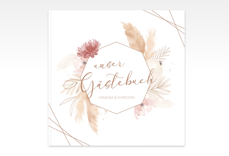 Gästebuch Creation Bohostyle 20 x 20 cm, Hardcover beige mit Pampasgras in Aquarell