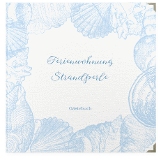 Gästebuch Selection Ferienwohnung Strandperle Leinen-Hardcover blau mit Muschel-Rahmen