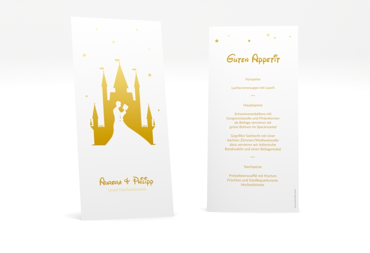 Menükarte Hochzeit Castle lange Karte hoch gold