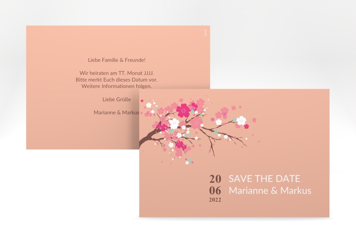 Save the Date-Karte Hochzeit Sakura A6 Karte quer apricot