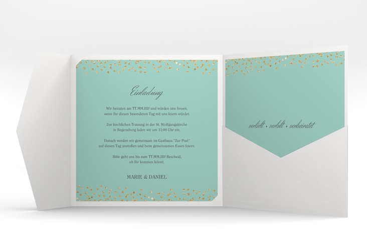 Hochzeitseinladung Glitter Pocketfold mint