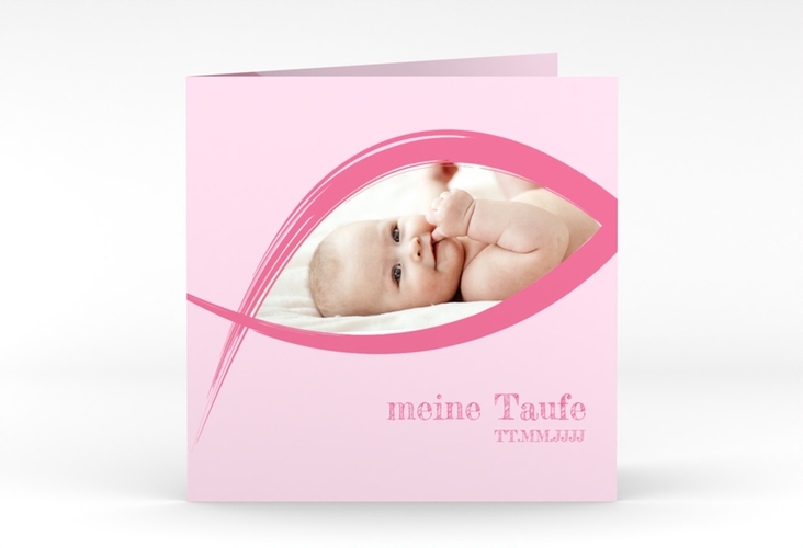 Einladung Taufe Mercy quadr. Klappkarte rosa hochglanz