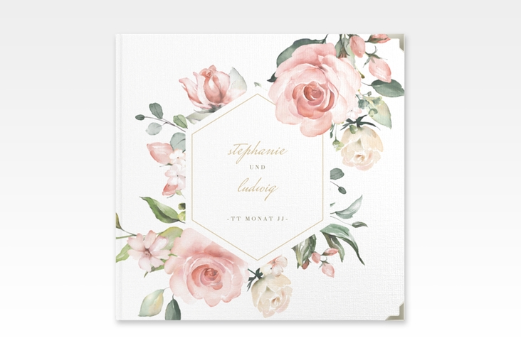 Gästebuch Selection Hochzeit Graceful Leinen-Hardcover weiss mit Rosenblüten in Rosa und Weiß