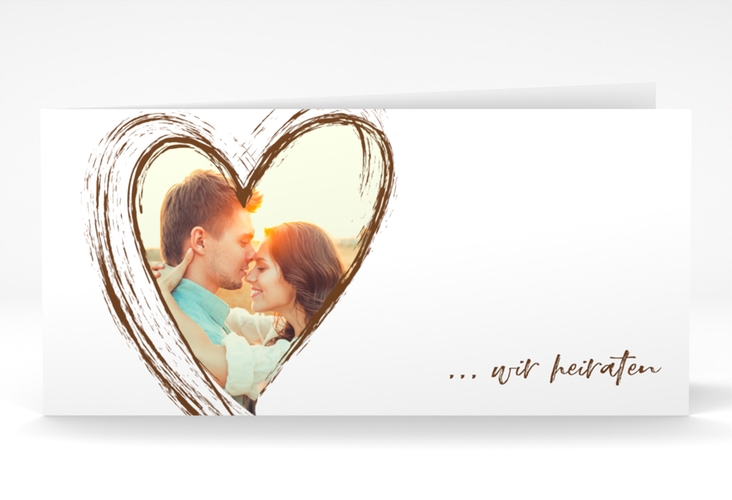 Hochzeitseinladung Liebe lange Klappkarte quer braun hochglanz