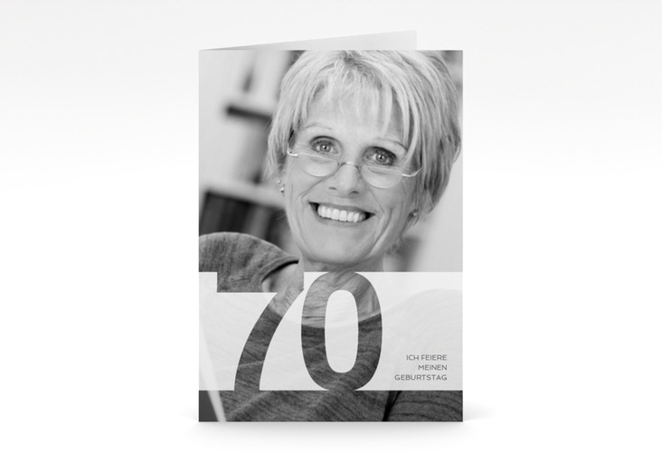 Einladung 70. Geburtstag Banderole A6 Klappkarte hoch weiss