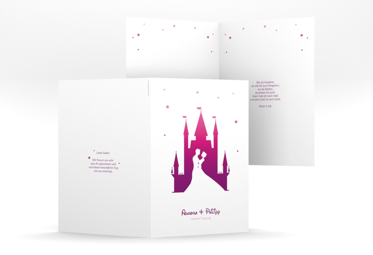 Kirchenheft Hochzeit Castle A5 Klappkarte hoch pink hochglanz