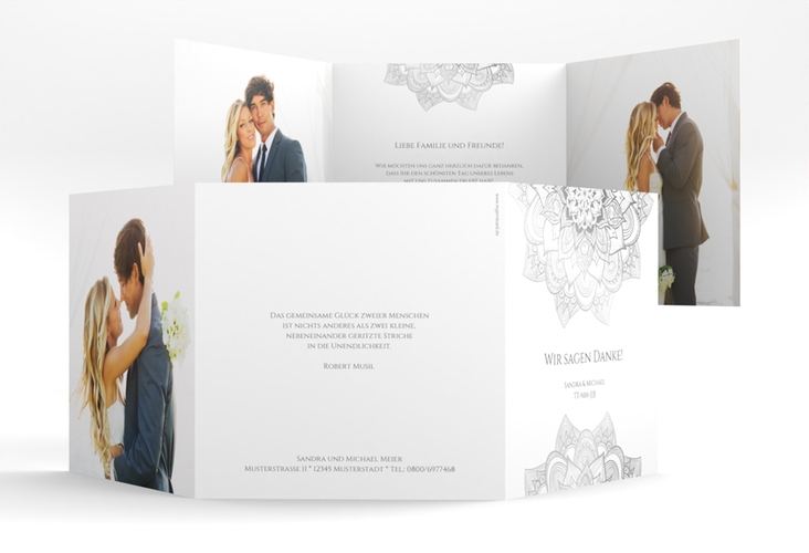 Dankeskarte Hochzeit Delight quadr. Doppel-Klappkarte grau hochglanz