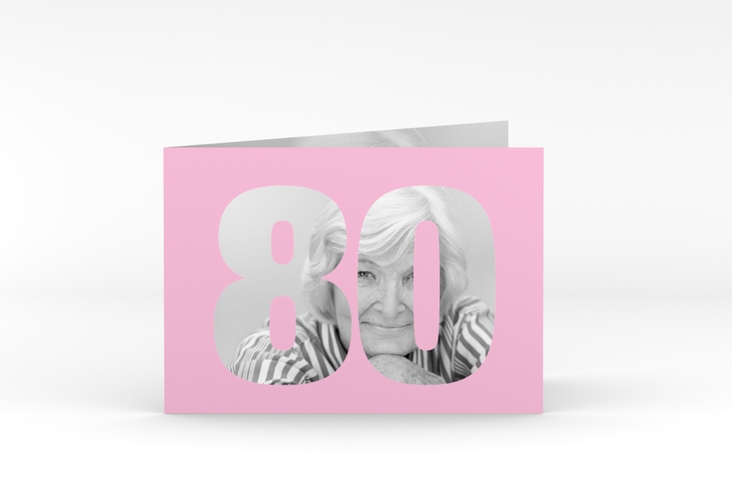 Einladung 80. Geburtstag Numbers A6 Klappkarte quer rosa