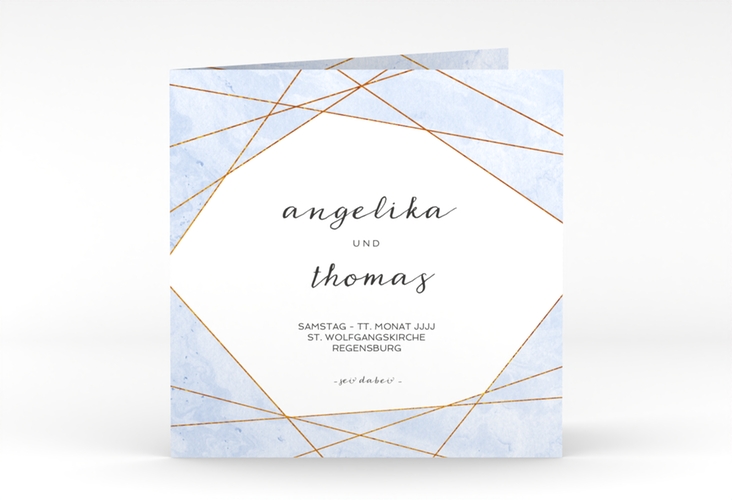 Hochzeitseinladung Asymmetry quadr. Klappkarte blau hochglanz