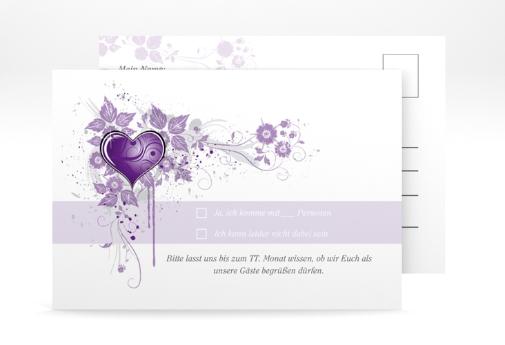 Antwortkarte Hochzeit Triest A6 Postkarte lila hochglanz